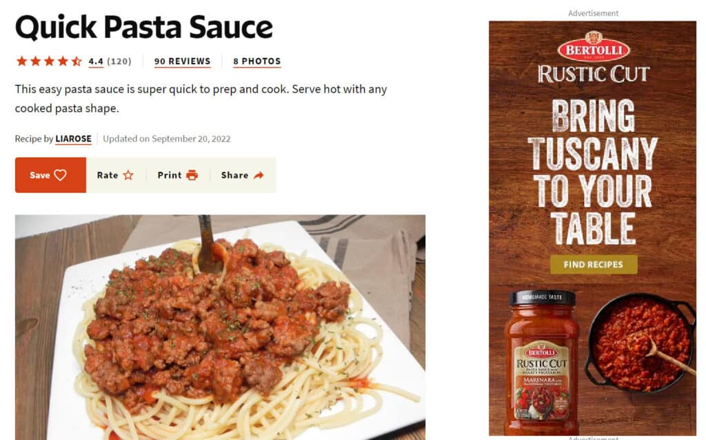 Tomato Sauce Recipe Contextual Targeting