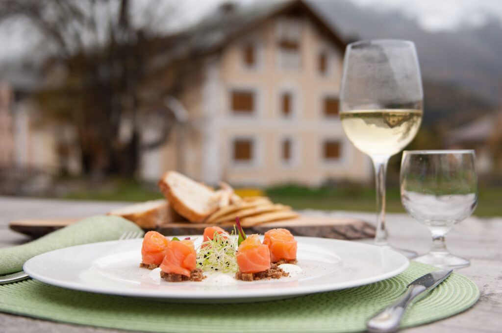 Gourmet Food Guide Salmon Appetizer With Wine